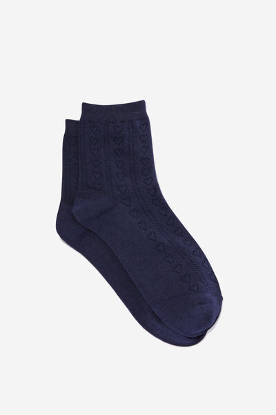 Lightweight Heart Pointelle Sock, NAVY