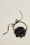 Choker Necklace, GOLD PLATED BLACK WOVEN CHAIN ROSE - alternate image 1