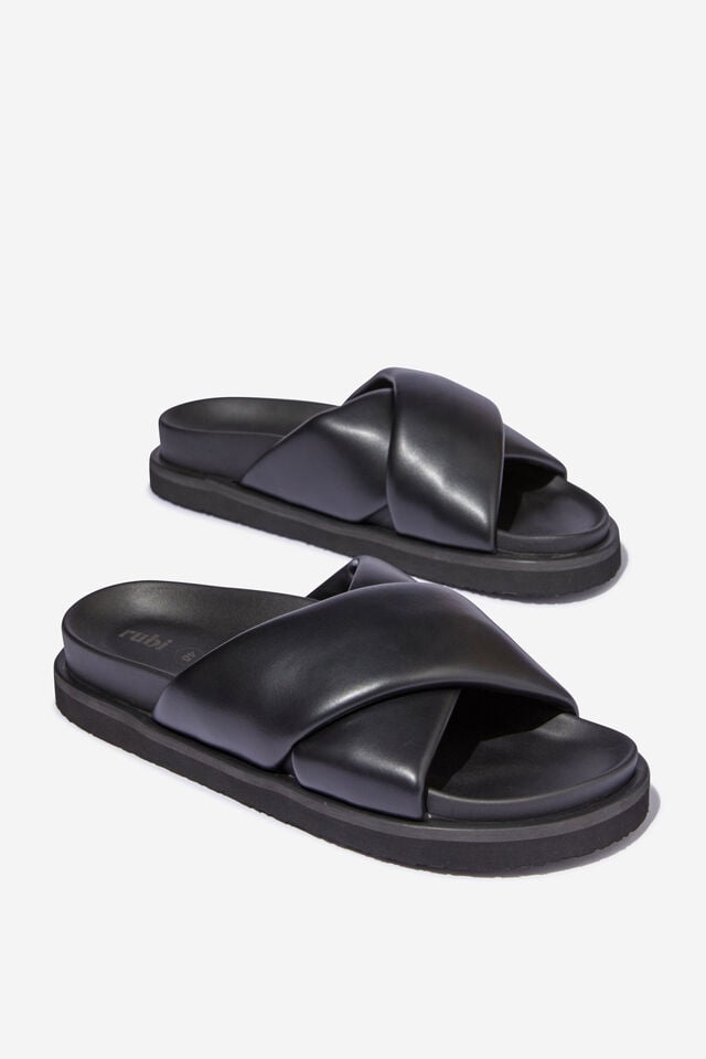 Elidy Padded Crossover Slide, BLACK SMOOTH