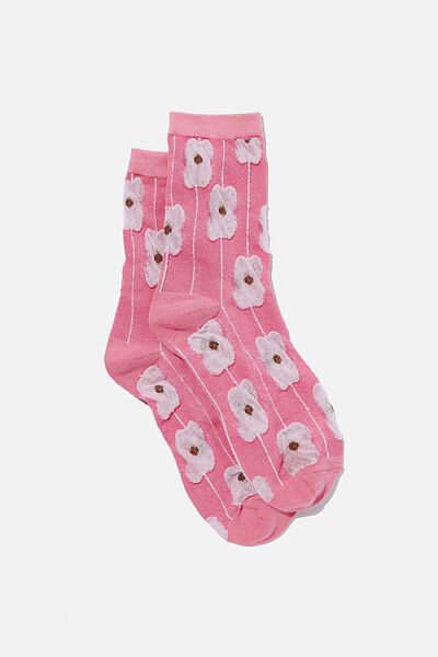 Textured Crew Sock, ORCHID ABSTRACT FLORAL