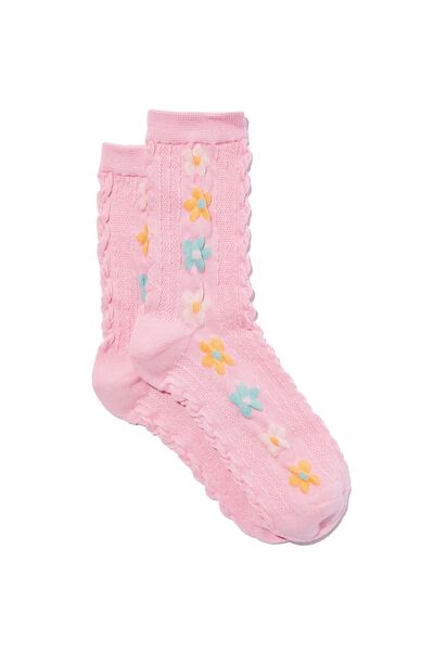 Floral Jacquard Sock, SMOKEY PINK/GARDEN MIX