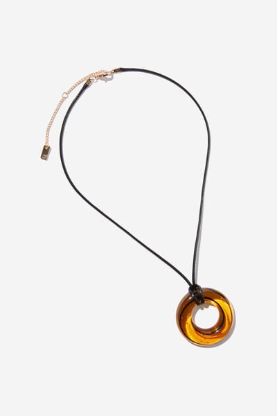 Cord Pendant Necklace, UP AMBER GLASS CIRCLE