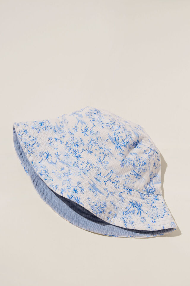 Reversible Bianca Bucket Hat, TROPICAL TOILE/PACIFIC BLUE