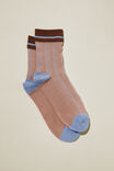 Stripe Mesh Crew Sock, BROWN/BLUE STRIPE - alternate image 1