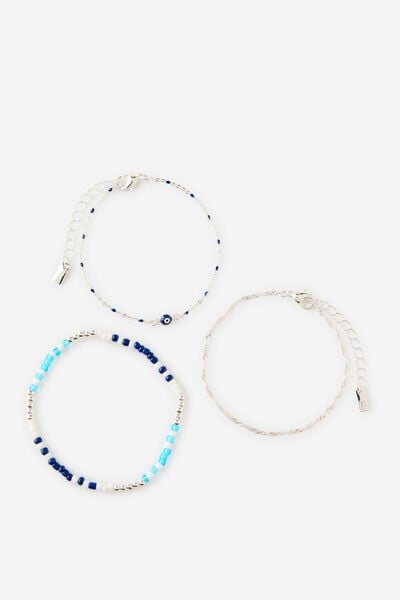 Premium Plated Multipack Bracelet, SILVER BLUE BEAD EVIL EYE