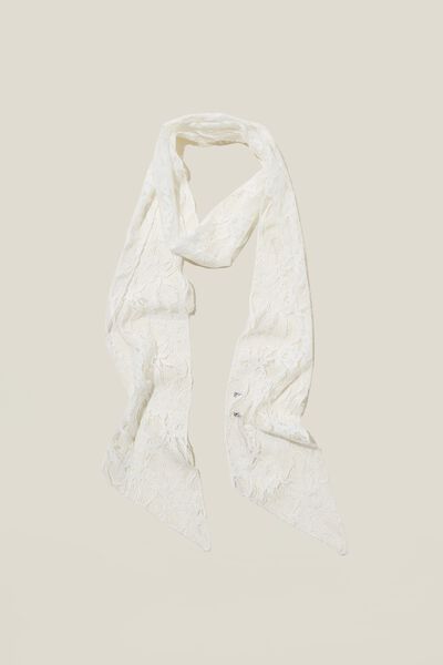 Lace Skinny Scarf, WHITE