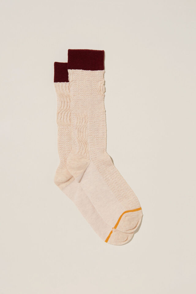 Meias - Textured Crew Sock, ECRU/ORANGE STRIPE