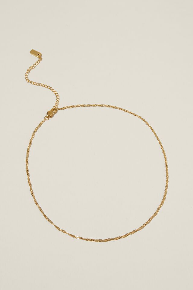 Waterproof Fine Chain Necklace, GOLD PLATED TWIST CHAIN