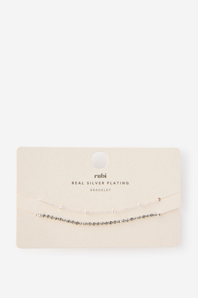 Multipack Bracelet, SILVER PLATED TENNIS SATELLITE