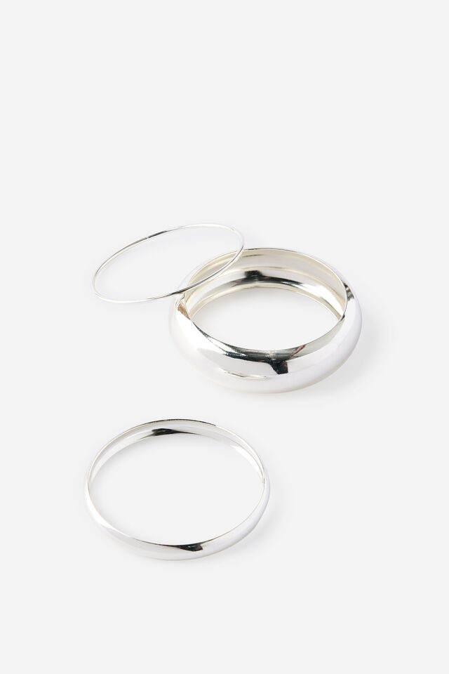 Multipack Bracelet, SILVER ROUND BANGLES