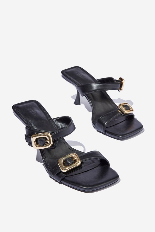 Alice Double Buckle Mule, BLACK/GOLD SMOOTH