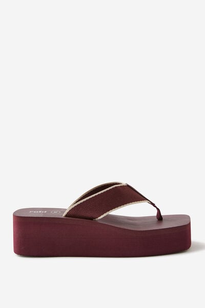 Square Toe Wedge Flip Flop, CHERRY STRIPE