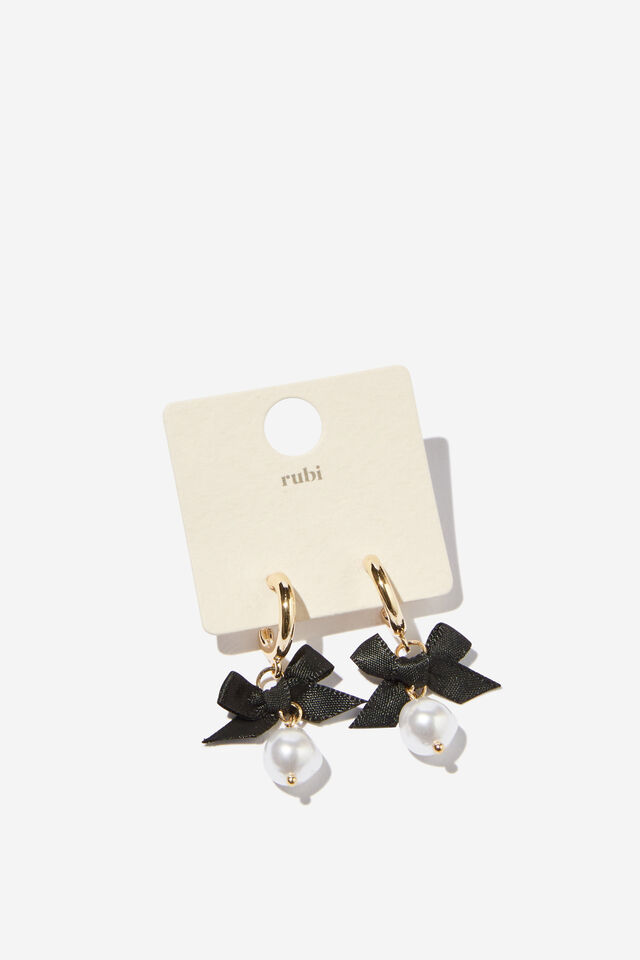 Small Charm Earring, UP BLACK BOW PEARL DROP