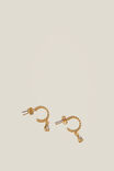 Micro Hoop Earring, GOLD PLATED DIAMANTE DROP - alternate image 1