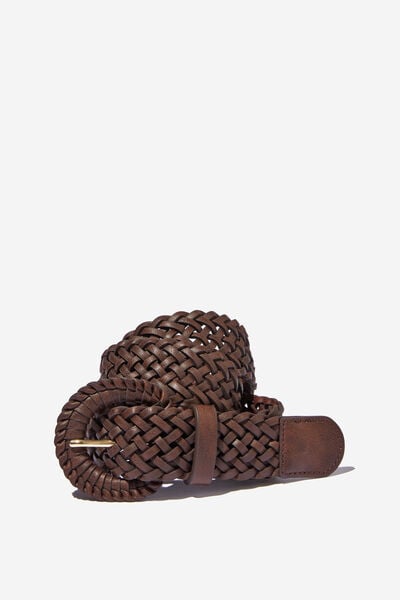 Braided Woven Buckle Belt, CHOCOLATE WOVEN
