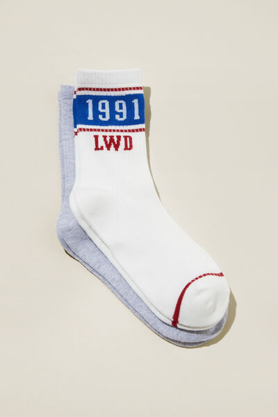 The Perfect Pair Crew Sock 2Pk, RED & BLUE COLLEGE 1991/WHITE