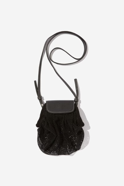 Eve Netted Crossbody Bag, BLACK