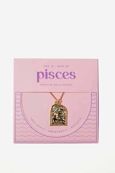 Premium Zodiac Necklace Gold Plated, GOLD PLATED PISCES
