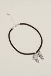 SILVER PLATED BLACK CORD BOW