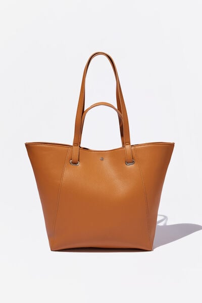 Pia Shopper Tote Bag, CAMEL PU