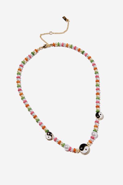 Premium Beaded Necklace Gold Plated, GOLD PLATED PEARL YIN & YANG