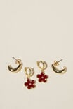 GOLD PLATED RED RETRO FLOWER