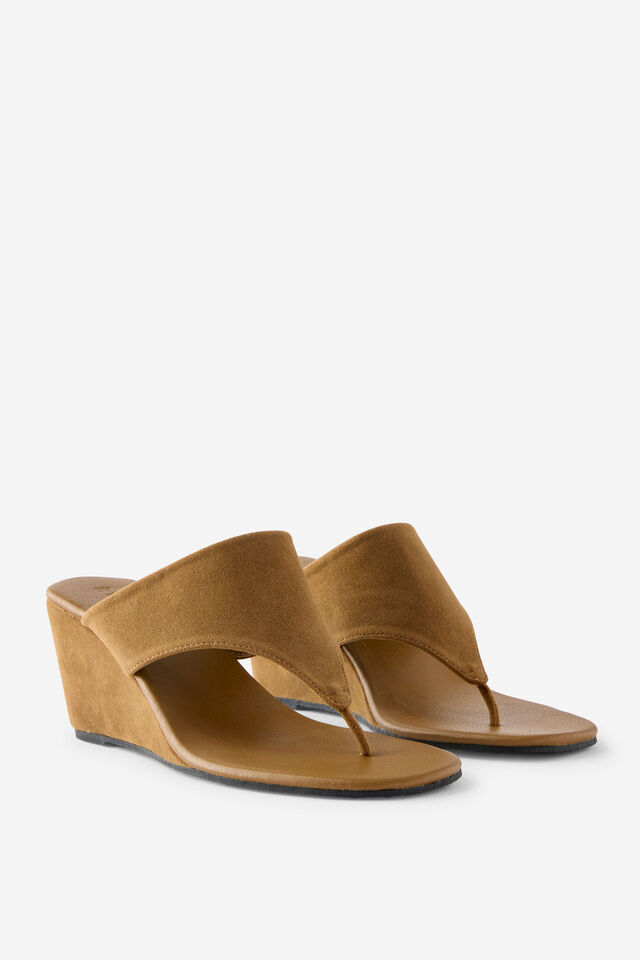 Bobbie Flip Flop Wedge, DARK TAN FAUX SUEDE