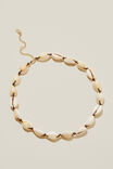 Beaded Necklace, GOLD PLATED COWRIE SHELL BROWN CORD - alternate image 1