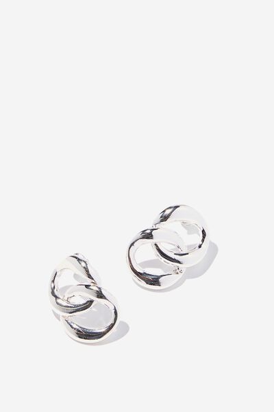Premium Mid Stud Earring Silver Plated, STERLING SILVER PLATED SMALL LINK STUD