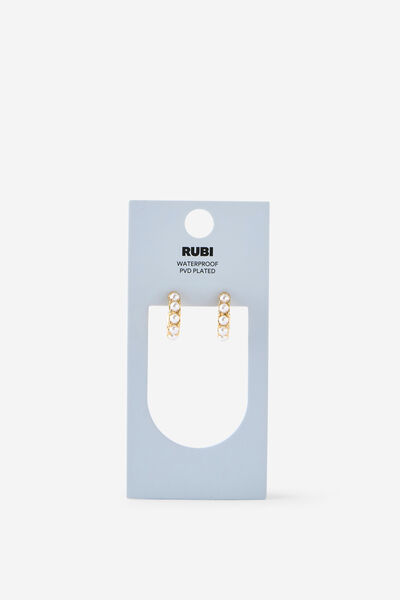 Waterproof Mid Hoop Earring, GOLD MULTI PEARL