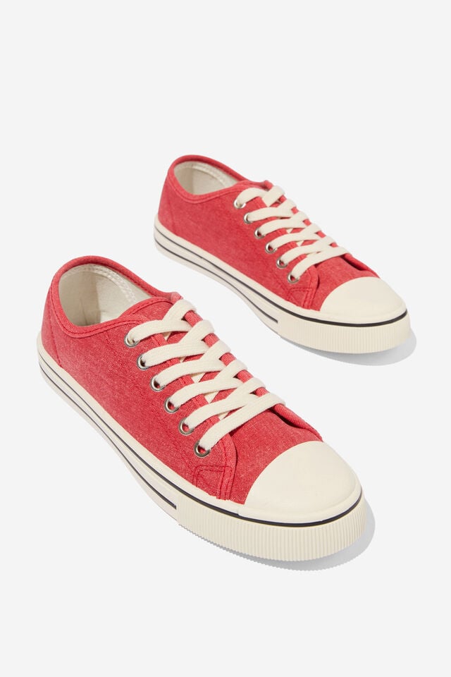 Harlow Lace Up Plimsoll, WASHED CHERRY RED