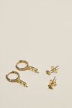 2Pk Small Earring, GOLD PLATED TAG AND EVIL EYE STUD - alternate image 1