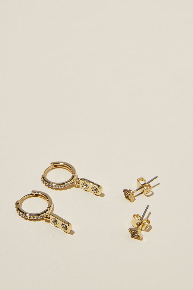 2Pk Small Earring, GOLD PLATED TAG AND EVIL EYE STUD
