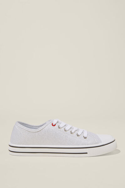 Harlow Lace Up Plimsoll, SILVER METALLIC