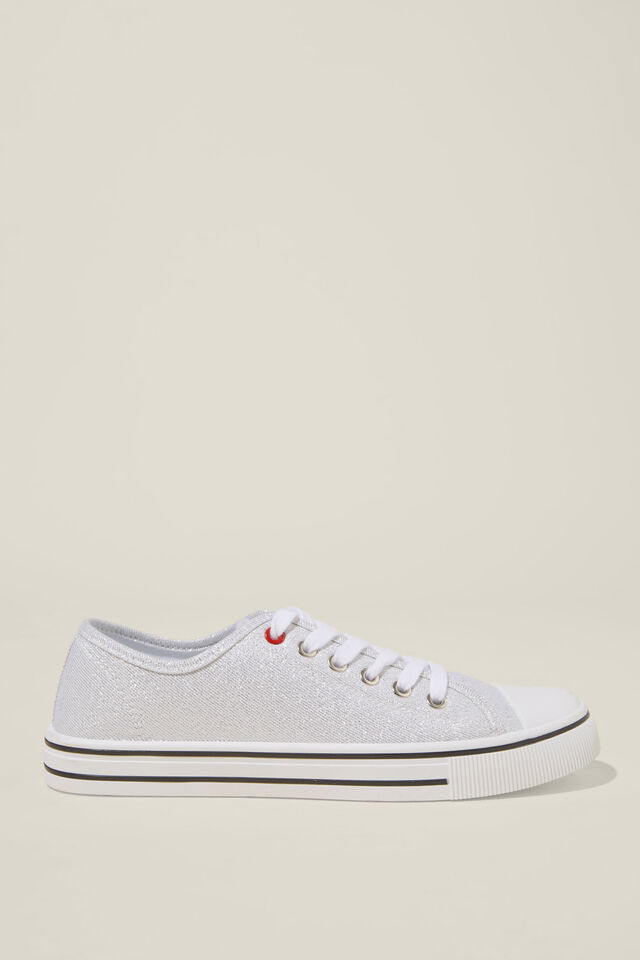 Harlow Lace Up Plimsoll, SILVER METALLIC
