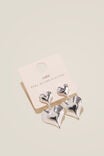 Mid Charm Earring, SILVER PLATED DOUBLE HEARTS - alternate image 2