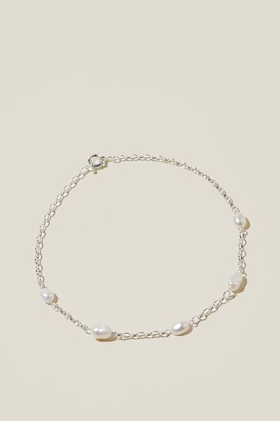 Mid Chain Necklace, STERLING SILVER PLATED OBLONG PEARL