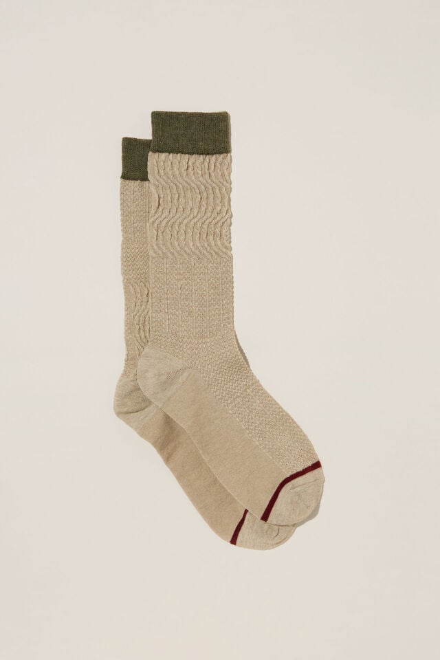 Textured Crew Sock, SAGE/BERRY STRIPE