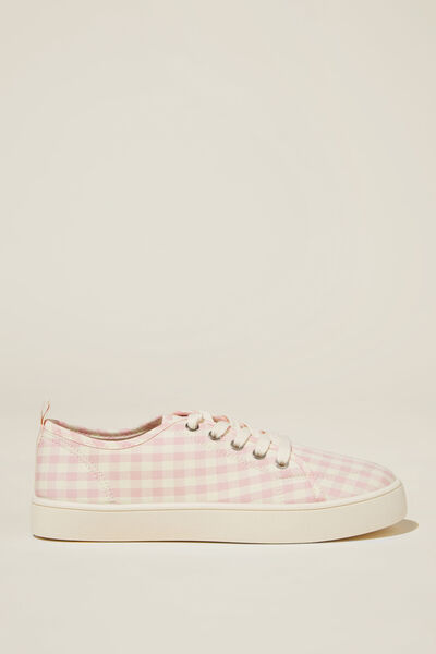 Saylor Lace Up Plimsoll, PINK GINGHAM