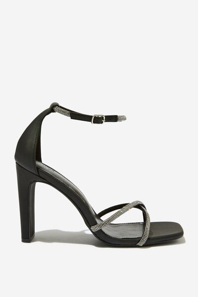 Minnie Strappy Block Heel, BLACK/SILVER DIAMANTE