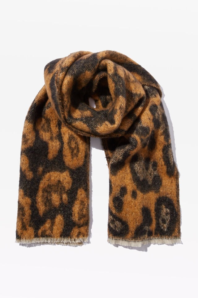 Phoebe Brushed Tassel Scarf, LEOPARD