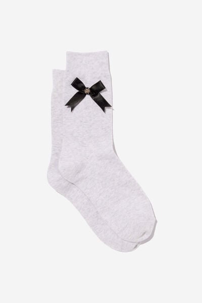 Bow Crew Sock, SOFT GREY/SILVER MONOGRAM