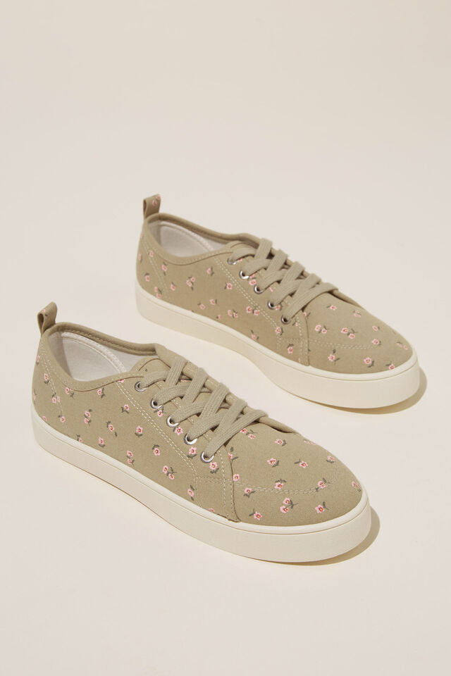 Saylor Lace Up Plimsoll, SAGE DITSY FLORAL