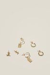 3Pk Small Earring, GOLD PLATED DIA STAR MOON TAG - alternate image 1