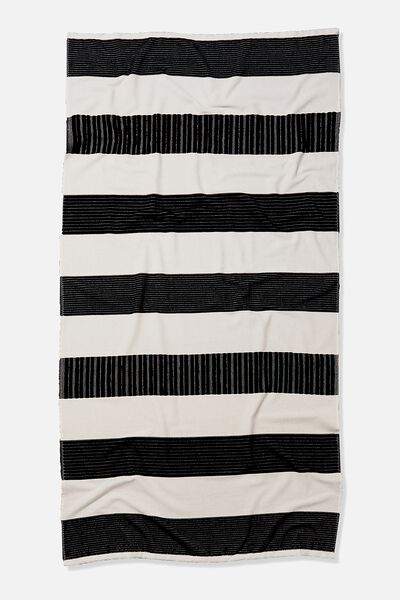Bondi Rectangle Towel, BLACK AND WHITE HORIZONTAL STRIPE
