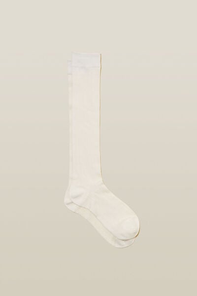 Pointelle Knit Knee High Sock, WHITE