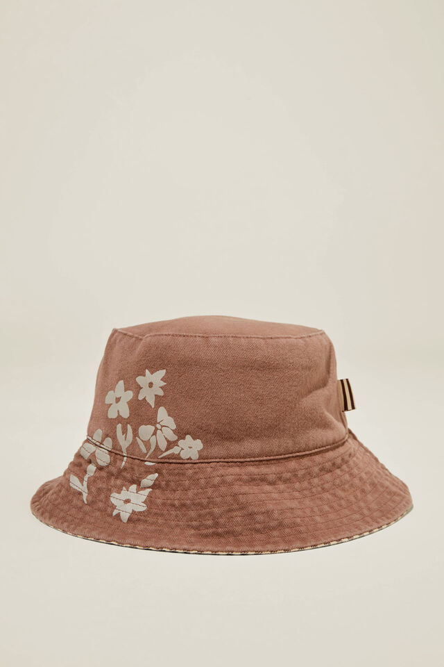 Reversible Bianca Bucket Hat, HAVEN FLORAL/ECRU CHOC STRIPE
