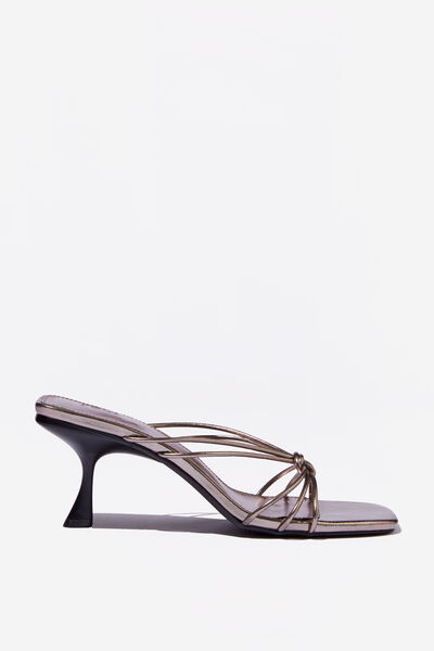 Millie Strappy Knot Mule, PEWTER CRINKLE