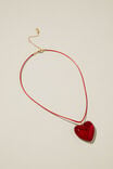 Cord Pendant Necklace, RED GLASS HEART - alternate image 1