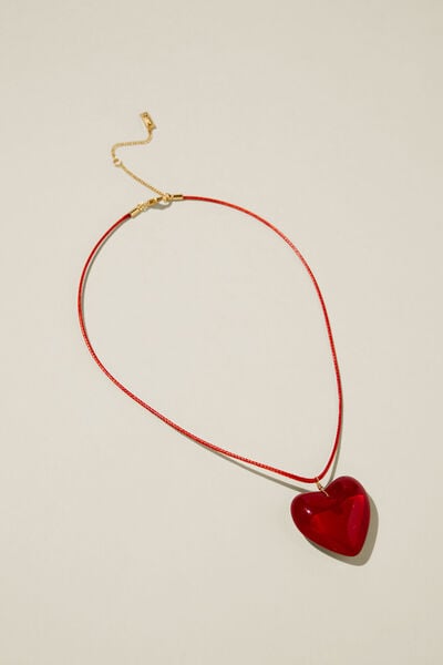 Cord Pendant Necklace, RED GLASS HEART